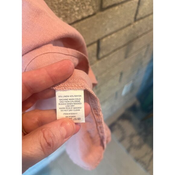 Linen Blend V-Neck Short-Sleeve Dress In Dusty Pink - Picture 5 of 6